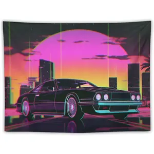 Large Wall Tapestry Vaporwave 80s Retrowave Neon Cityscape Car Synthwave Nostalgic Large Tapestry Wall Decor for Bedroom Aesthetic Living Room Decor for Men And Woman
