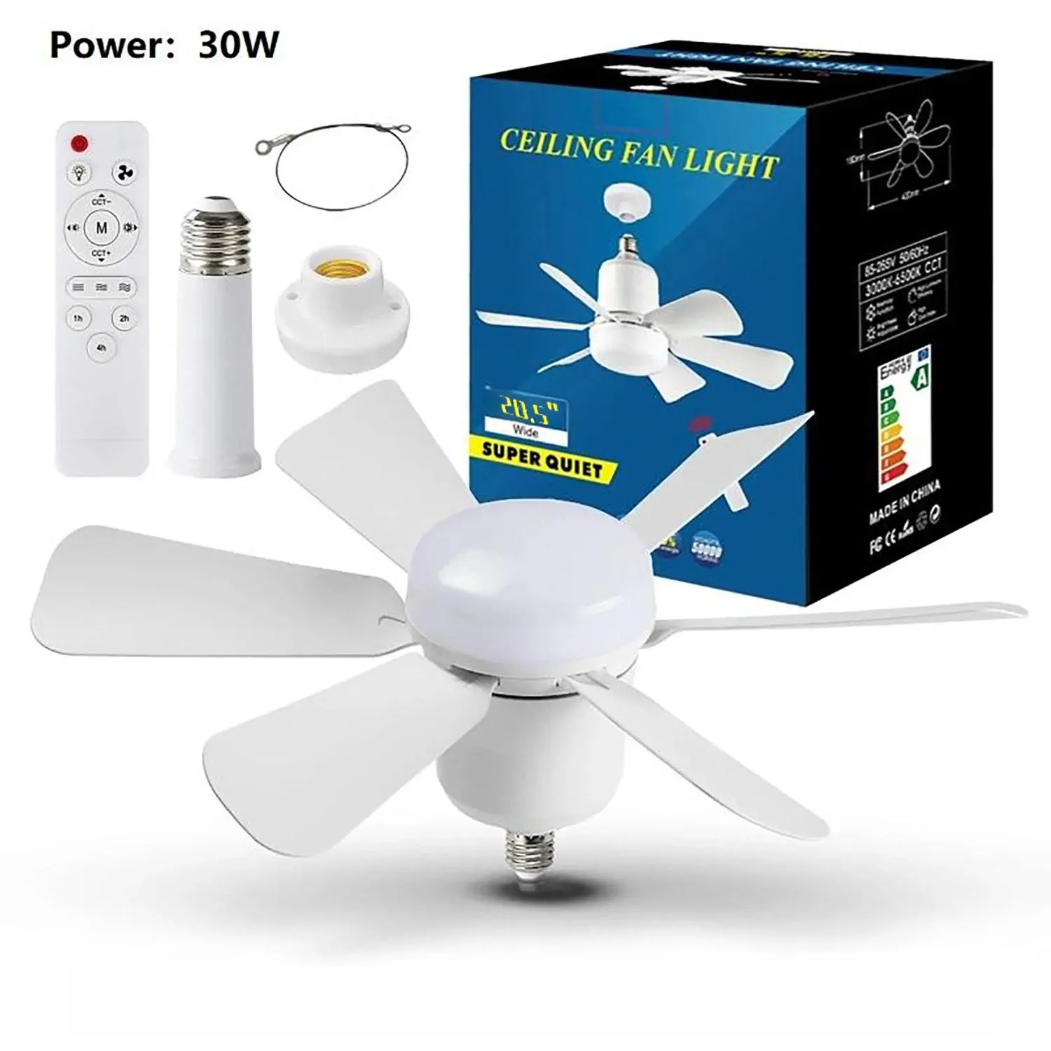 30W Ceiling Fan Light, LED Fan Light with Remote Control, DC Motor Fan Light, Suitable for Bedroom, Garage, Small Room, Kitchen, Toilet, Indoor Lighting, Ceiling Light Fixture