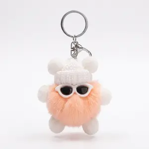 Faux Rabbit Fur Pom-Pom Keychain with Cute Black Ball Spirit, Plush Bag or Backpack Charm, Trendy INS-Inspired Hanging Accessory for Women and Teens, Whimsical and Adorable Decoration for Keys or Purses, Perfect Gift for Her, Adds Cozy and Fun Style to Ev