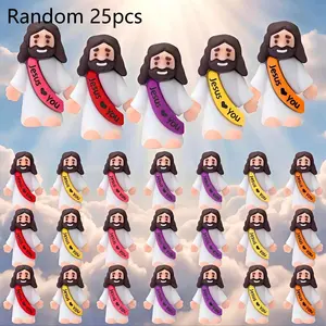 25Pcs Randomly Mini Jesus Figures - Original Design "Jesus Loves You" Little Figures for Hide and Seek, Sunday School & Baptism Gifts, Religious Party Favors (Multicolor)