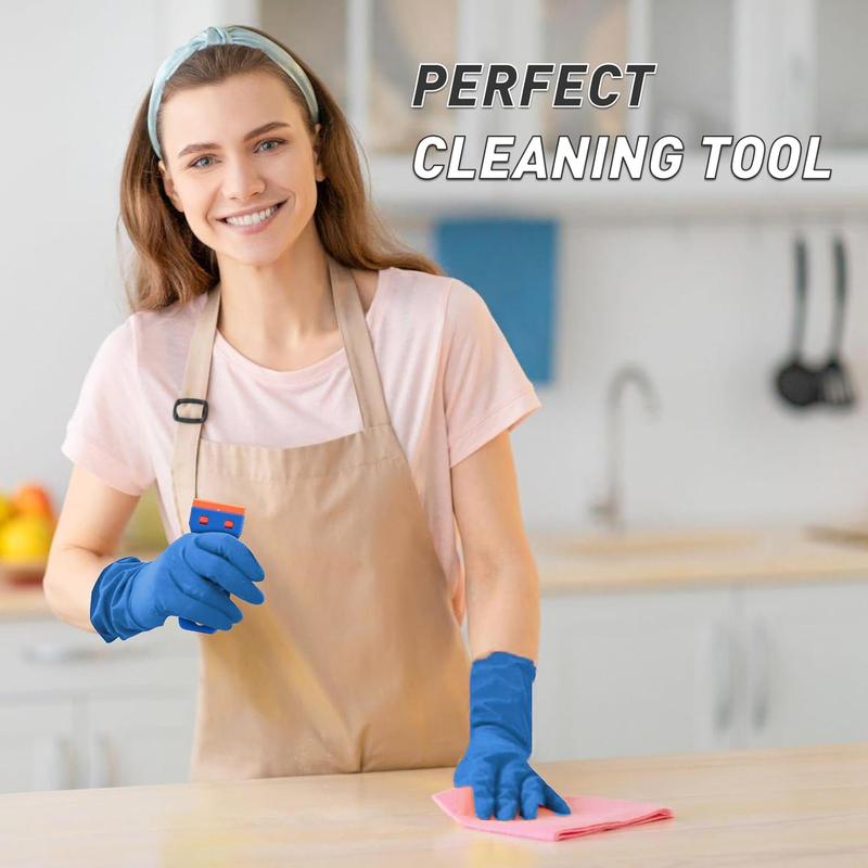 2 Pack Plastic Razor Blade Scrapers with 100 Plastic Blade Refills, Multi-Purpose Glue Remover Tool for Household Cleaning and Car Vinyl, Stickers, Labels and Adhesive Removal