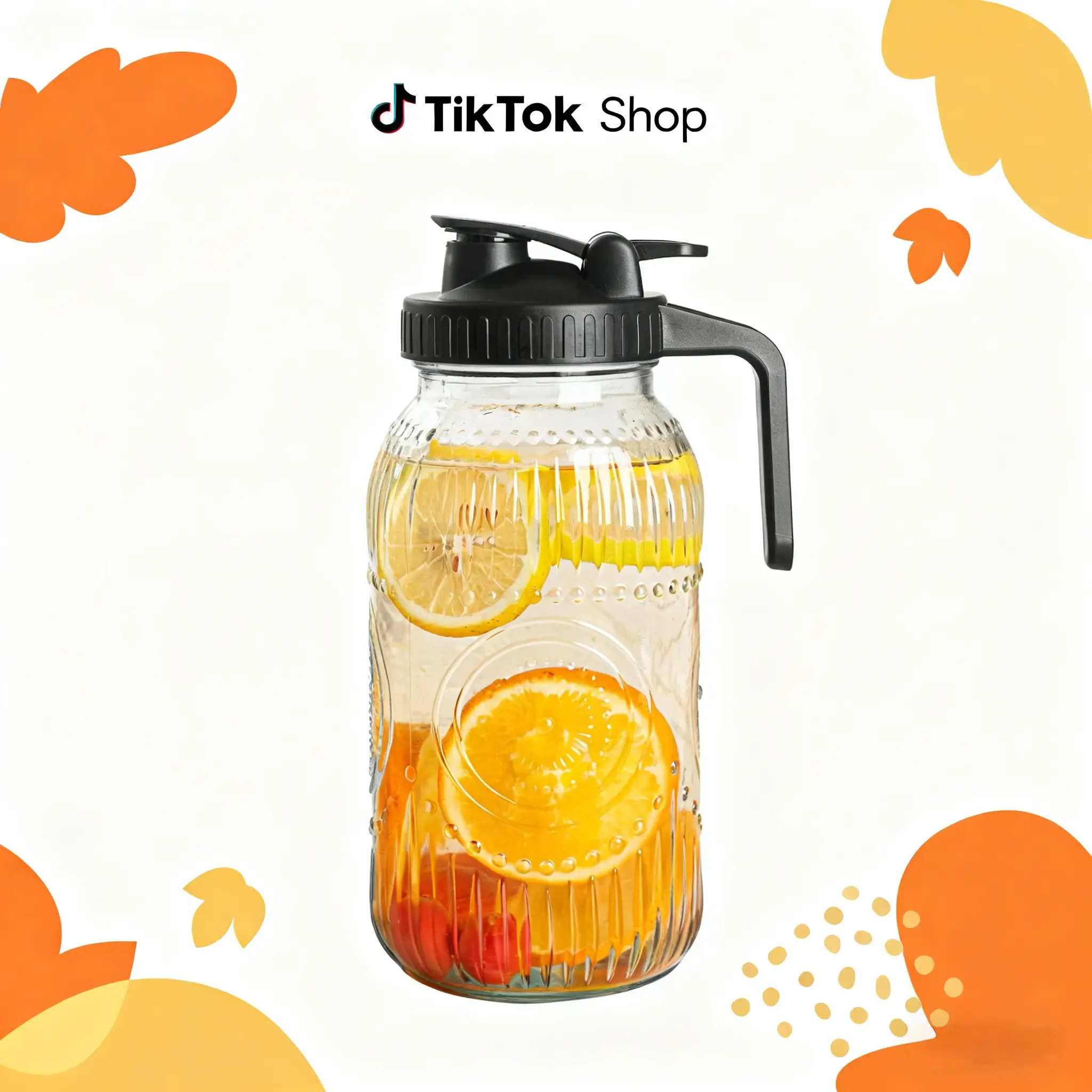 Vintage Half Gallon Mason Jar Pitcher Large 64 oz Wide Mouth with Lid - 2 Quart Airtight Glass Jug for Water, Juice, Milk, Tea, Iced Coffee and Drinks