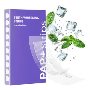PAP+ Dry Teeth Whitening Strips No Gel Residue Sensitivity-Free Formula Enamel Safe Mint Fresh Whitener for Coffee Tea Stains Removal 14 Treatments