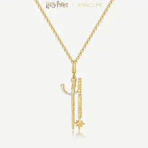 Harry Potter x FanciMe Gold Ron Weasley Magic Wand Charm Pendant S925 Sterling Silver Wizard Jewelry Gift for Women Men Birthday Anniversary Christmas