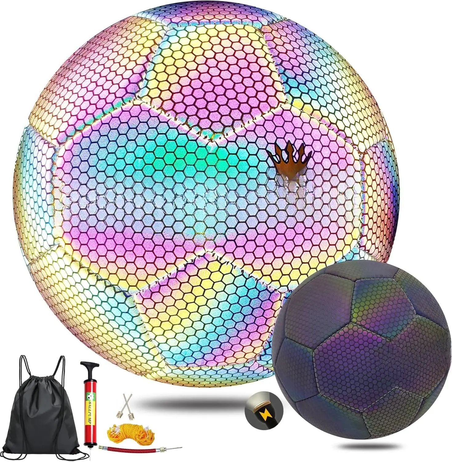 Soccer Ball, Holographic Reflective Glowing Soccer Ball for Men Women