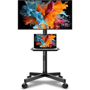 Mobile TV Cart Rolling TV Stand for 23-65 Inch LCD LED Flat Panel Curved Screen TVs up to 88lbs, Height Adjustable Shelf, Portable Floor TV Stand with Wheels, Max VESA 400X400mm