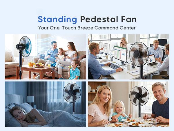 Pedestal Fan with Remote for Bedroom, Living Room, Office, Adjustable Height, 3 Speeds, 3 Modes, Timer, Tilt Head