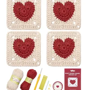 Heart Granny Square Crochet Kit for Beginners with Step-by-Step Video Tutorials Knitting Kit for Adults & Teens Including Yarn Crochet Hook and Heart Design
