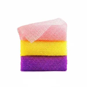 3 Pack African Net Bath Sponge – Long Exfoliating Shower Body Scrubber for Smooth Skin, Reusable Back Scrubber & Daily Shower Essential (Pink, Yellow, Purple)