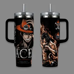 Portgas D. Ace 40oz Insulated Tumbler with Handle & Straw - Flame Emperor Anime Cup