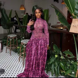 fashion Lily Dress in Magenta - Women's  Ruched Sheer Mesh Dress, 2025 Elegant Long Sleeve Long Mesh Dress for Party Banquet, Ladies Summer Clothes, Fall, Casual Womenswear winter