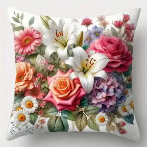 4pcs Contemporary Beige & Brown Floral Throw Pillow Covers 17.7x17.7 Inch Square Covers with Zipper Closure, Beige/Brown/Gray/Green Botanical Print - Machine Washable /Outdoor Decorative Pillows for Sofa, Bed, Patio (Farmhouse