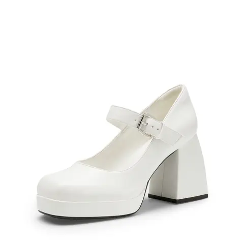 Dream Pairs Women's Square Toe Mary Janes Heels - Glossy Synthetic Upper, Retro 2000s Vintage Design, Cushioned 3.7-inch Block Heel, 0.9-in Platform Front, Buckle Closure, Chic Height-Balancing Footwear, Party Wear, All Seasons, Black PU
