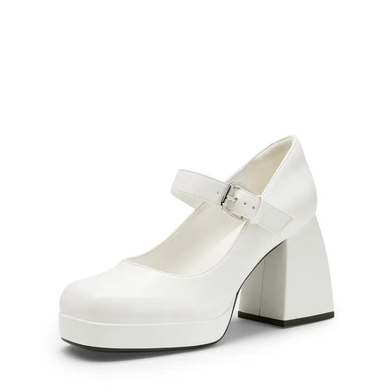Dream Pairs Women's Square Toe Mary Janes Heels - Glossy Synthetic Upper, Retro 2000s Vintage Design, Cushioned 3.7-inch Block Heel, 0.9-in Platform Front, Buckle Closure, Chic Height-Balancing Footwear, Party Wear, All Seasons, Black PU