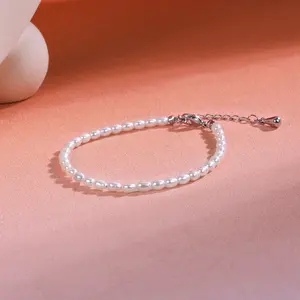3–5mm Natural Freshwater Pearl Bracelet | Dainty Rice Pearl Strand | Minimalist Layering Jewelry | Elegant Everyday Wrist Bracelet for Women