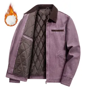 Men's Winter Cold-proof Ski Jacket, Warm Fleece Coat, Stand Collar Parka, Multi-pocket Men's Outerwear, Autumn New Arrival, Sports Outdoor Clothing, Outdoor Sports Gear, Outdoor Casual Wear for Cold Weather.Zipper Insulated thermal jacket Menswear Purple