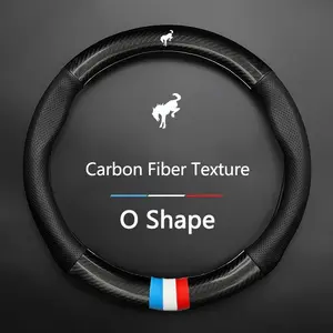 Carbon Fiber Car Steering Wheel Cover Fits For Ford Bronco Mustang Fiesta Edge Mondeo Focus Raptor Puma Explorer Ecosport Ranger F150 Kuga Anti-Slip Car Steering Protector