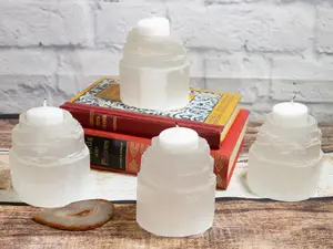 3″ Rough Selenite Crystal Candle Holder Tower (One Candle Holder)