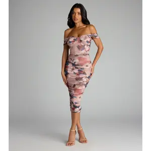 Romance Rewritten Off Shoulder Floral Midi Dress
