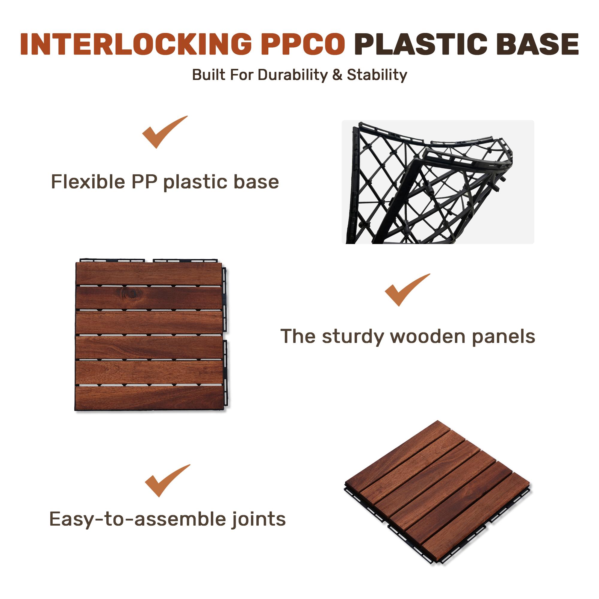 SAVEYOUR 10 PCS Interlocking Deck Tiles 12" x 12" Square Acacia Hardwood Waterproof Anti-Mildew Outdoor Flooring for Patio Balcony Pool Side