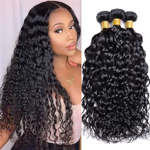 Water Wave Bundles Human Hair 14 16 18 Inch Deep Wave Bundles 10A Brazilian 100% Unprocessed Virgin Human Hair Wet and Wavy Bundle Double Weft Water Curly Weave 3 Bundles Natural Black