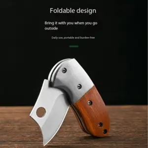 Portable Stainless Steel Keychain Knife, Mini Folding Fruit Knife, Stainless Steel Knives, Outdoor Utility Tool, Natural Wood Color Axe Blade