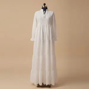 Elegant White Eyelet Embroidered Tiered Maxi Dress
