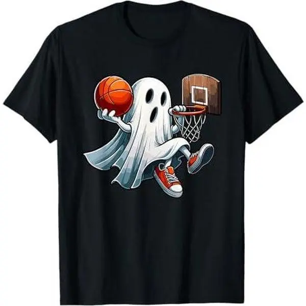 Ghost Playing Basketball Dunk Halloween Costume Sports Lover T-Shirt