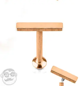 16G PVD Rose Gold Medium Bar Internally Threaded Flat Back Steel Post
