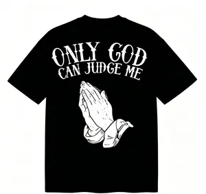 "Faith-Based Streetwear T-Shirt – 'Only God Can Judge Me’, Oversized, Black & White, Trending"