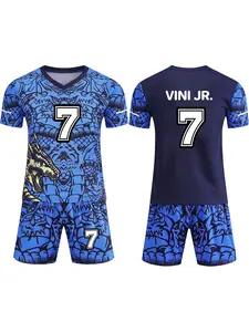 All-season children's soccer jersey and pants set, Sports clothing, with the name VINI JR. and the number 7, suitable for sports and leisure, outdoor activities, made of breathable material, Soccer Shorts