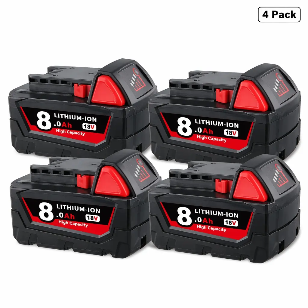 4-Pack 18V 8.0Ah Lithium-Ion Replacement Batteries for Milwaukee M18 Series, Long Runtime Rechargeable Packs for Cordless Power Tools, Ideal for DIY Projects