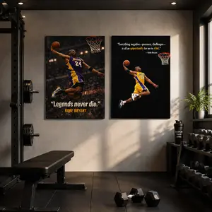 Kobe Bryant Canvas Wall Art Set, Inspirational Basketball Poster Print “Legends Never Die / Pressure is Opportunity”, NBA Lakers Legend Sports Wall Decor, Black Gold Motivational Artwork for Gym, Bedroom, Office, Living Room, Garage Gift