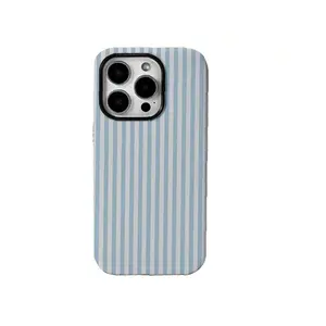 Blue And White Stripes Two-In-One Texture Phone Case Suitable For Compatible With Iphone16, 15, 14, 13, 12, 11, PRO MAX,PLUS,As Well As , Galaxy S21/22/23/24/25 Ultra/FE+,NOTE20 Ultra,A71/56/55/54/53/52/36/34/26/25 Compatible with Samsung Galaxy S25