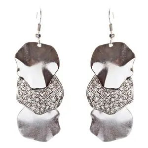 Natural Circle Trio Drop Crystal Fashion Earring Silver