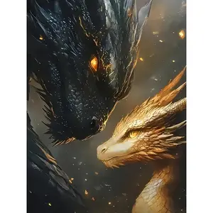 5D Diamond Painting Kits for Adults, Black Golden Dragons Diamond Art Kits for Adults Beginner, DIY Full Drill Diamond Dot Gem Painting for Home Wall Decor 12x16 inch, Diamond Pattern Design