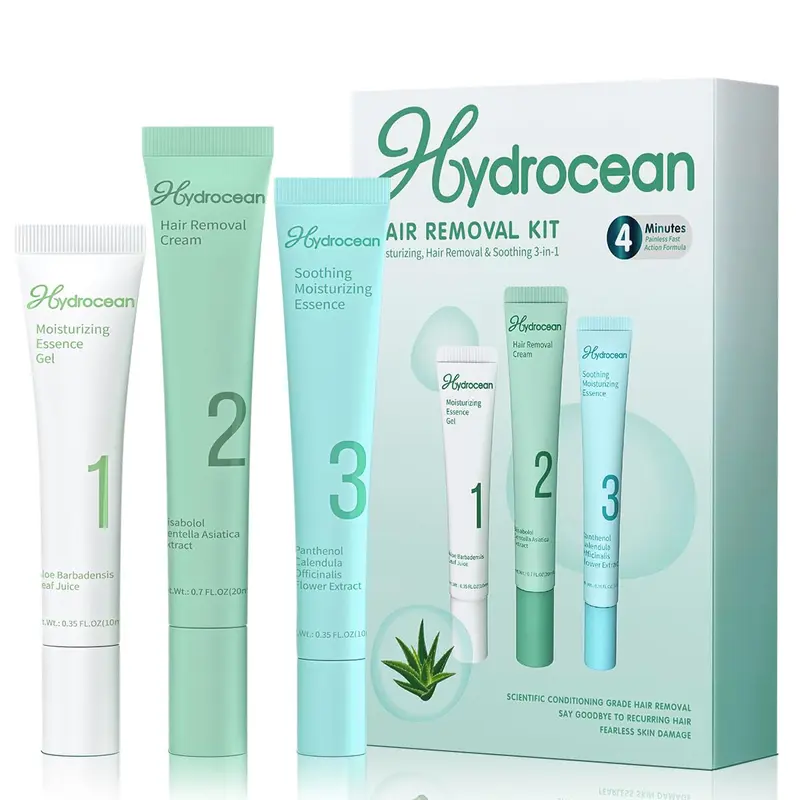 HYDROCEAN Facial Hair Removal Cream for Women  Hair Removal Cream Kit 3-In-1 Gentle & Soothing Hair Removal for Delicate Face Areas Gentle Formula - Safe for Sensitive Skin