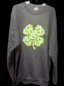 Women's Hanes Casual Long Sleeve Quilt Block Sweatshirt - Size XL, Unique Patchwork Green Gnome Shamrock Design, Everyday Clothes