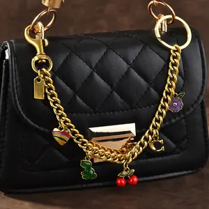 Cherry Keychain Bag Pendant Shiny Cherry Bag Decoration Multi-Color Fashionable Car Keychain Pendant with Gold Chain and Charms