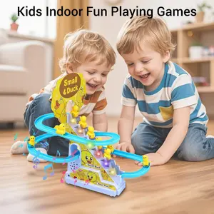 Automatic Stair-Climbing Rubber Duck Toy Multi-Track Design +  Sound & Light Interaction (Music + LED Lights) Eco-Friendly ABS Material Detachable for Easy Portability Baby's Hands-On Educational Gift