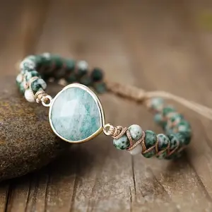 Boho Style Natural Stone Braided Beaded Bracelet, Adjustable Handmade Bracelet for Women & Men, Fashion Jewelry for Daily Wear