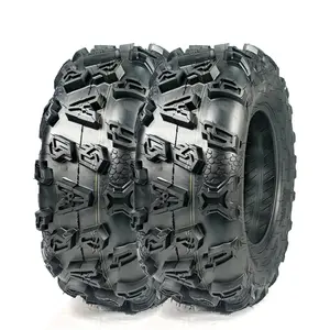 New Upgraded 2pcs AT25X10-12 Pack of 2 25x10-12 ATV Tires, 4PR Tubeless All-Terrain Off-Road Tire, 17 mm Treads Depth, Max Load 290 Lb, Speed Rating f, for 12 in Rim (Rim Not Included)