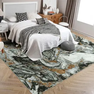 Garvee 5'x7' Area Rug for Living Room - Soft, Modern Abstract Design, Washable, Large Machine-Made Non-Slip Faux Wool Vintage Carpet for Bedroom, Farmhouse, Dining Room, Dark Green