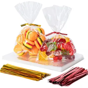 Cello Cellophane Treat Bags, 200 Pcs 4x6 Inches Clear Cellophane Bags with 200 Twist Ties for Gift Wrapping Packaging Candies Dessert Bakery Party Favors