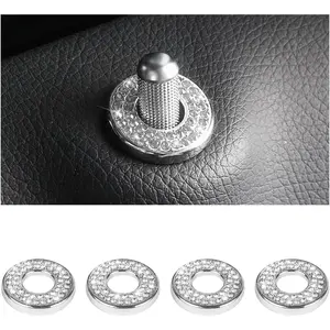 Women's Set of 4 Zinc Alloy Car Door Lock Cover Stickers - Rhinestone Pull Rod Bolt Decorations, Crystal Auto Decals That Enhances Shine, High-Gloss Interior Accessories for C Class C200L GLC260 C260L, Set Of Four