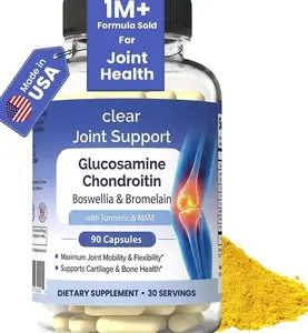 Clear Joint Support - 1500mg Glucosamine Chondroitin MSM - 8 in 1 Joint Health Supplement with Turmeric and Boswellia for Men & Women, Knee, Hip & Back Support, Made in USA, 90 Capsules