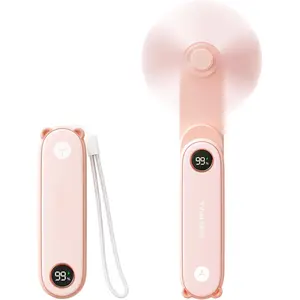 Portable Handheld Mini Fan with LED Display, 2-in-1 Personal Foldable USB Rechargeable Hand Held Fan & Flashlight for Travel, Lash Eyelash, Cute Small Pocket for Women, Girls