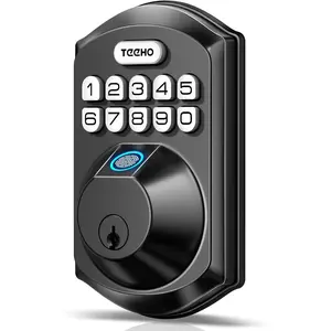 TEEHO TE002 Fingerprint Door Lock - Keyless Entry Electronic Keypad Deadbolt with 2 Backup Keys - Auto Lock - Easy Installation - Smart Locks for Front Door - Matte Black