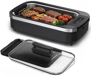 Kismile Smokeless Indoor Grill, 1500W Electric Korean BBQ Grill with Glass Lid, Non-Stick Grill, 6-Level Temp Control, Smoke Extractor, Drip Tray & Dishwasher-Safe PartSmokeless Indoor Grilling Made Easy