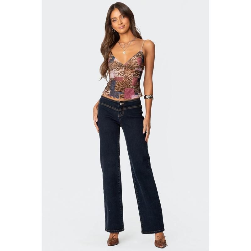 Mixed Animal Print Mesh Tank Top